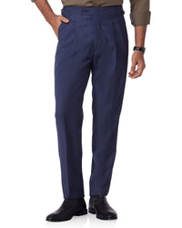 Antibes Striped Blended Wool Neapolitan Dress Pants - Blue