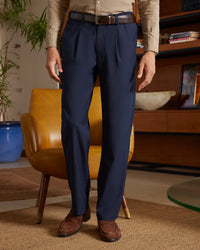 The Sorrento Striped Pleated Relaxed Trousers - Navy
