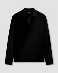 Signature Flat Knit Long Sleeve Polo - Black