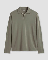 Signature Flat Knit Long Sleeve Polo - Khaki