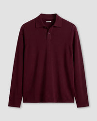 Signature Flat Knit Long Sleeve Polo - Maroon