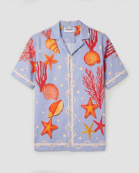 Blue Half-Sleeve Seashell Printed Shirt
