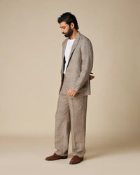 The Vittorio Glen Plaid Checks 100% Linen Soft Tailored Suit - Brown