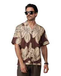 Brown Half-Sleeve Floral Printed Shirt
