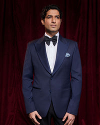 Crescendo Stretch Blended Wool Peak Lapel Blazer - Navy