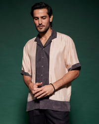 Beige & Grey Half-Sleeve Cupro Shirt