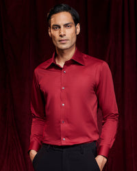Sexton Collar Satin Shirt - Red
