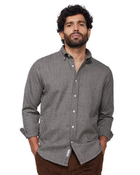 Japanese Blended Wool Stretch Flannel Shirt - Brown & Navy