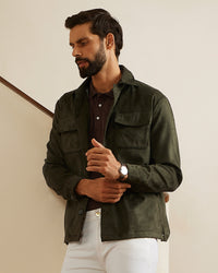 Atelier Stretch Suede Shacket - Olive