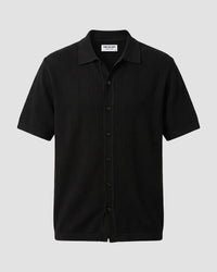 Black Cotton Dobby Flat Knit Shirt