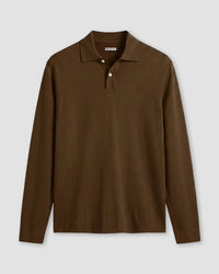 Signature Flat Knit Long Sleeve  Polo - Brown