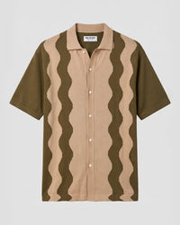 Olive Cotton Dobby Flat Knit Shirt