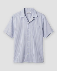 Blue Half-Sleeve Seersucker Striped Shirt