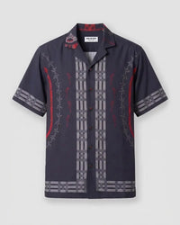 Navy & Red Circle Print Satin Shirt