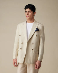 The Cortona 100% Linen Double-Breasted Suit Blazer - Beige