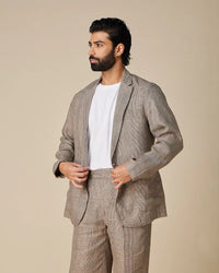 The Vittorio Glen Plaid Checks 100% Linen Soft Tailored Blazer - Brown