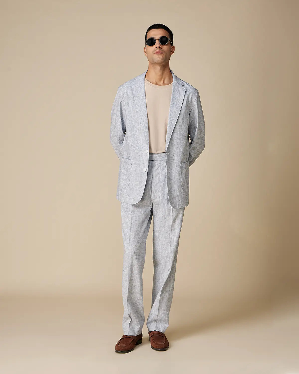 The Romano Melange Soft Tailored Linen Suit - Blue Melange