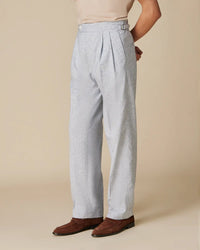 The Romano Linen Relaxed Neapolitan Pants - Blue Melange